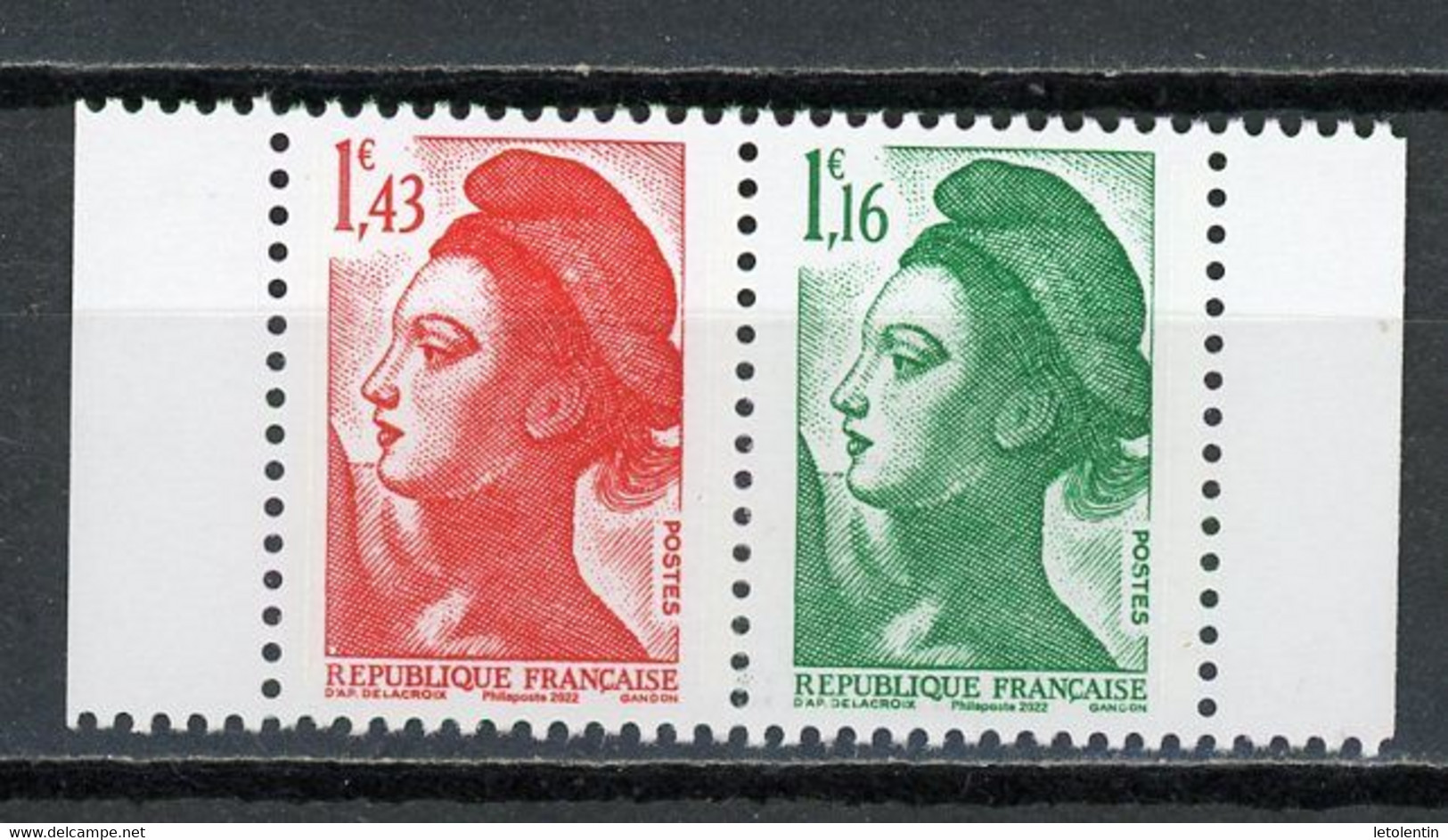 LIBERTÉ PAIRE 1,43 + 1,16 DU CARNET DES 40 ANS DE LA LIBERTÉ  N°Yvert --** - 1982-1990 Liberté De Gandon