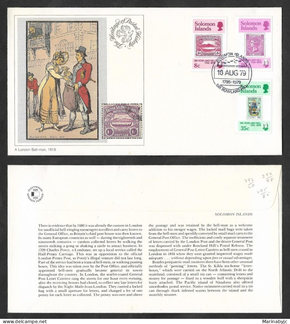 SD)1979 SOLOMON ISLANDS FIRST DAY COVER, CENTENARY OF THE DEATH OF SIR ROWLAND HILL, 1795 - 1879, INVENTOR OF THE STAMP, - Salomon (Iles 1978-...)
