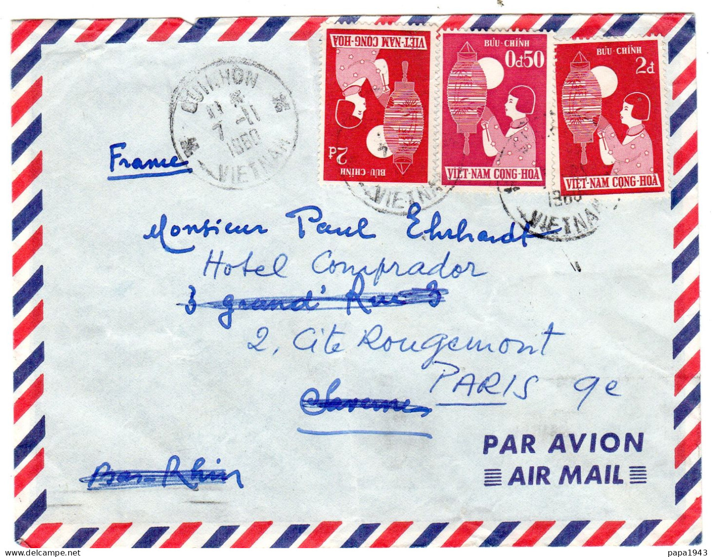 1960  Lettre  Envoyée De QUINHON  Envoyée à PARIS - Viêt-Nam