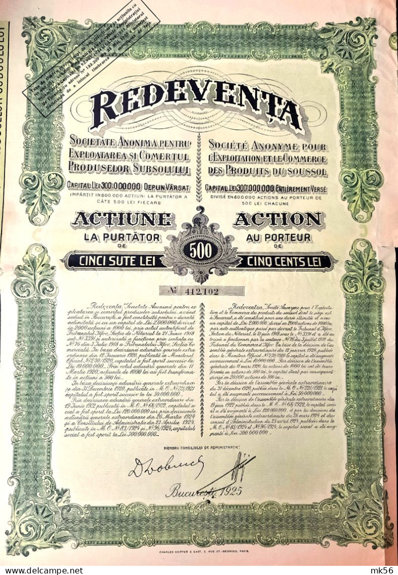 REDEVENTA - S.A. Pour L'exploitation Et Le Commerce Des Produits Du Soussol - Bucuresti - 1925 - Altri & Non Classificati