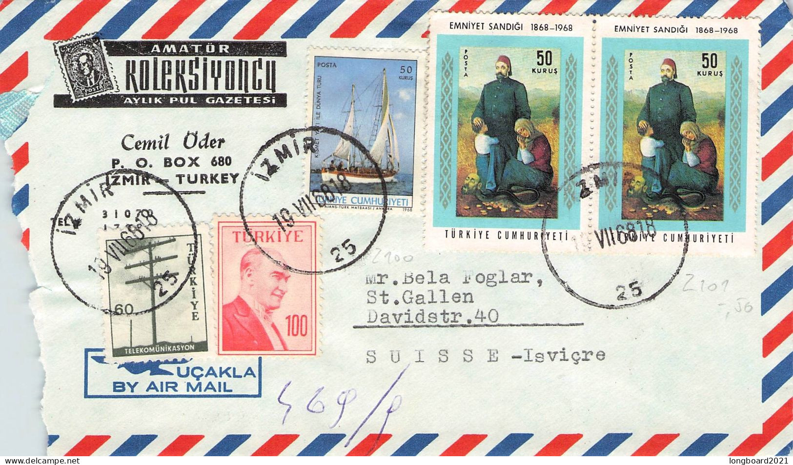 TURKEY - AIRMAIL 1968 - ST. GALLEN/CH / 6053 - Covers & Documents