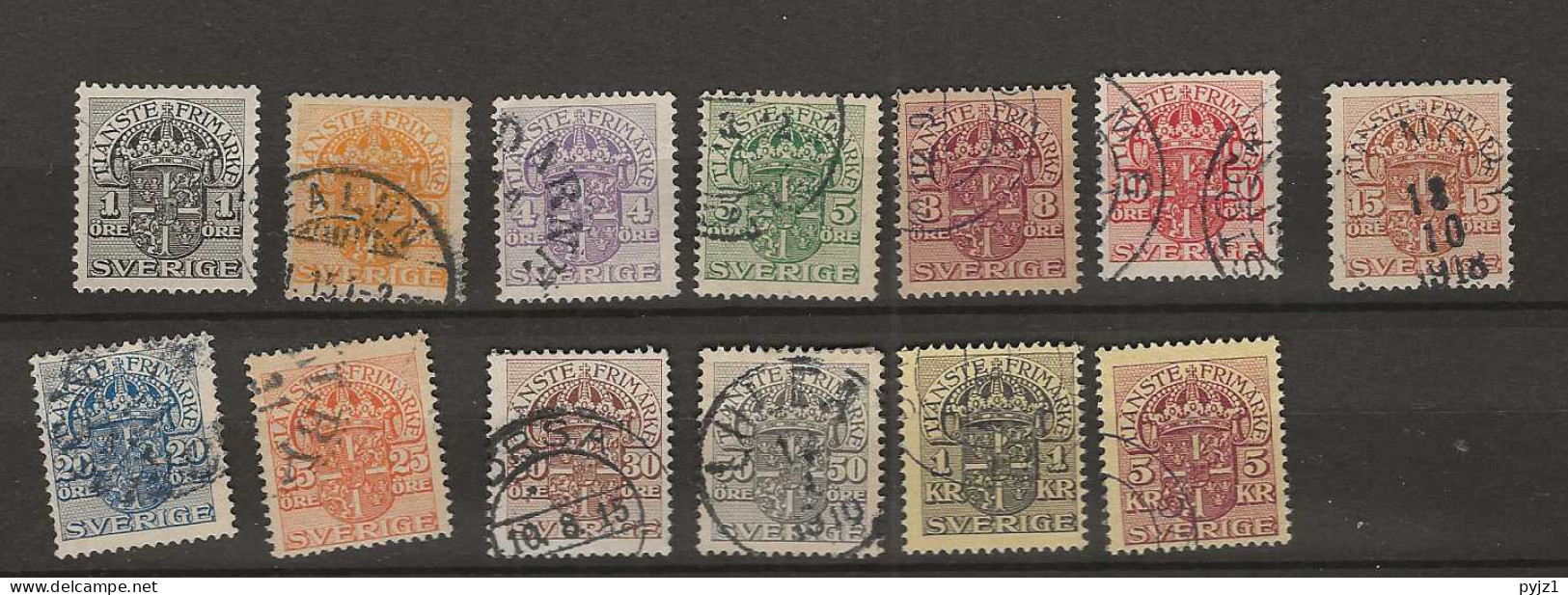 1910 USED Sweden Mi 17-29 Watermark Crown - Service