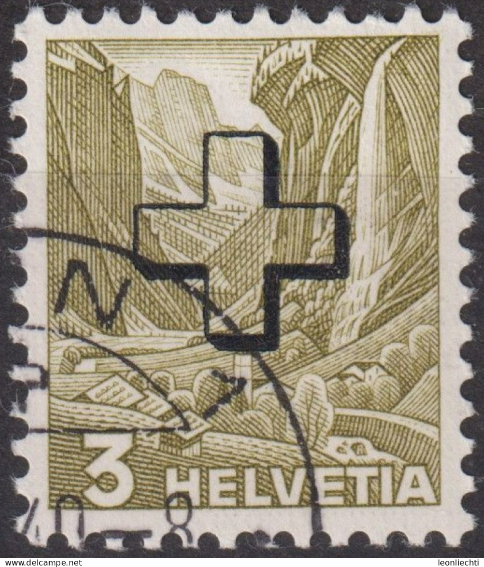 1938 CH / Dienstmarke ° Mi:CH D28z,Yt:CH S150 , Zum:CH D28z, Staubbach Wasserfall Mit Kreuzaufdruck - Service