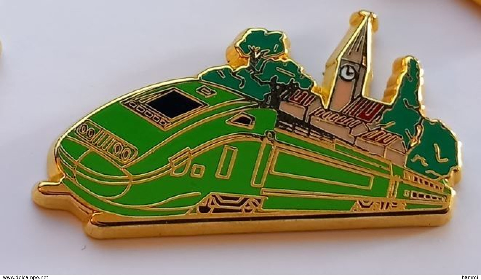 N450 Gros Pin's SNCF TGV Train Vert Horloge église Ballard Achat Immédiat - TGV