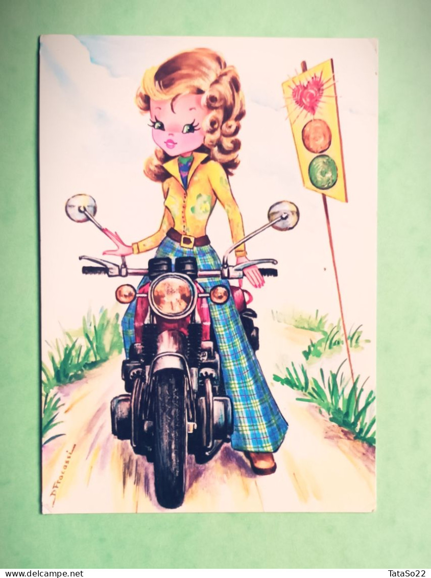 Jeune Fille Sur Sa Moto - Carte Humotistique - Contemporain (à Partir De 1950)