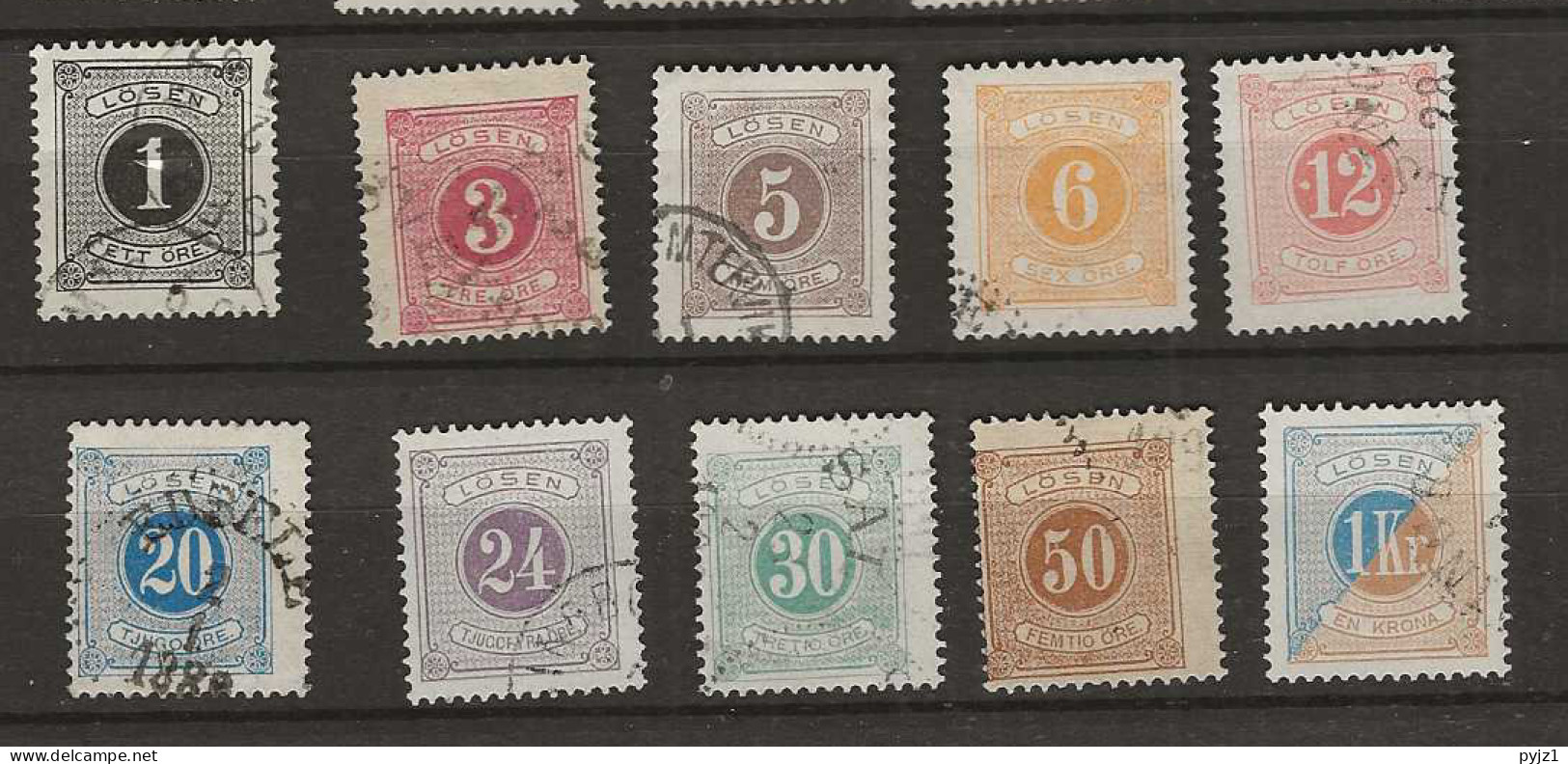 1877 USED Sweden Mi 1-10B Perf 13 - Postage Due