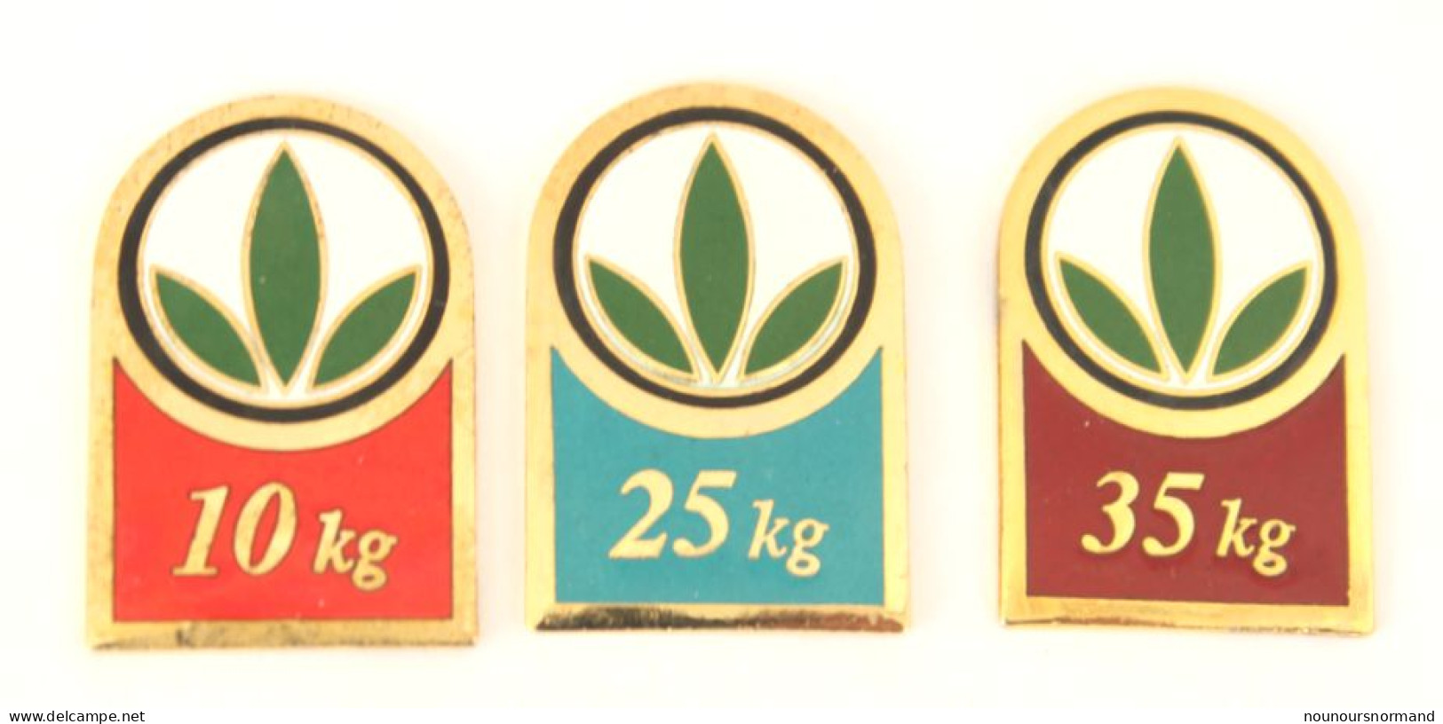 Lot De 3 Pin's De La Marque HERBALIFE - 10 Kg - 25 Kg - 35 Kg - Logo Feuille - China - ZZ064 - Lotes