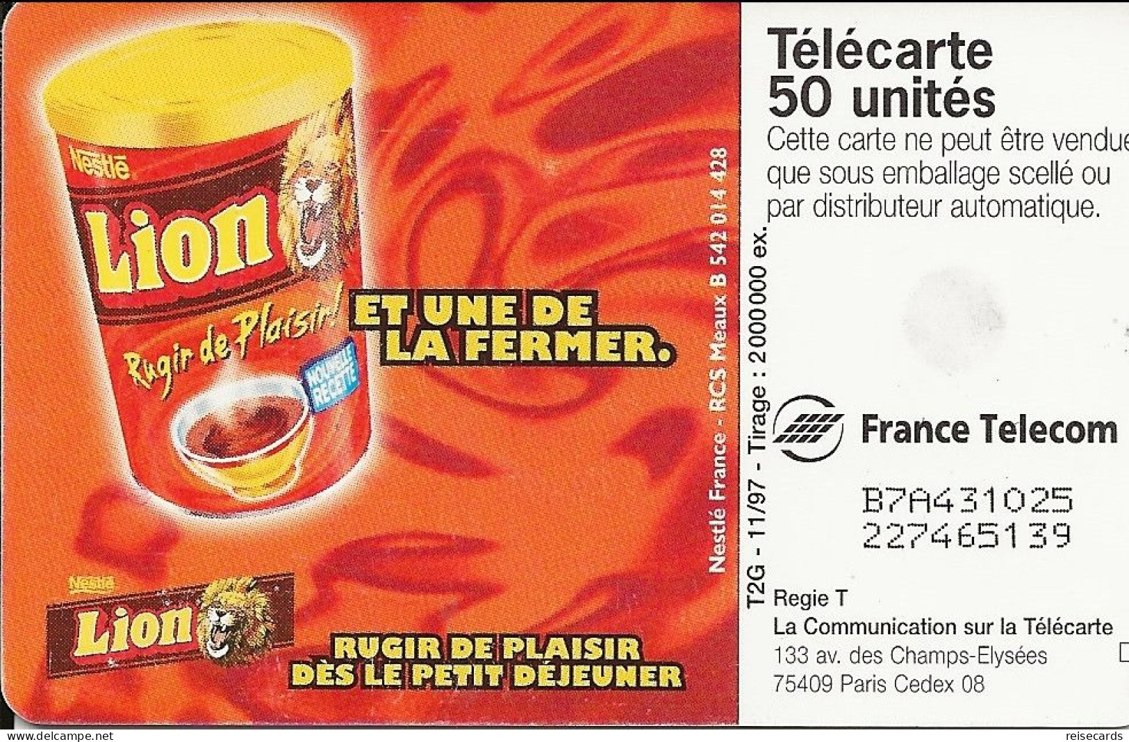France: France Telecom 11/97 F803 Nestlé, Lion Petit Déjeuner - 1997
