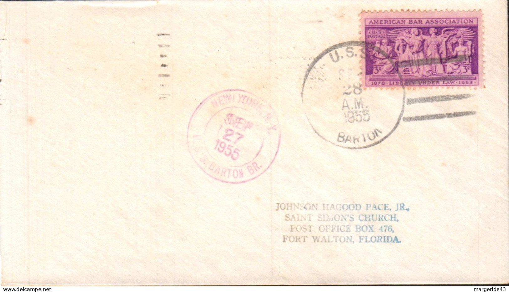 USA ETATS UNIS PLI DU NAVIRE U S S BARTON 1955 - Covers & Documents