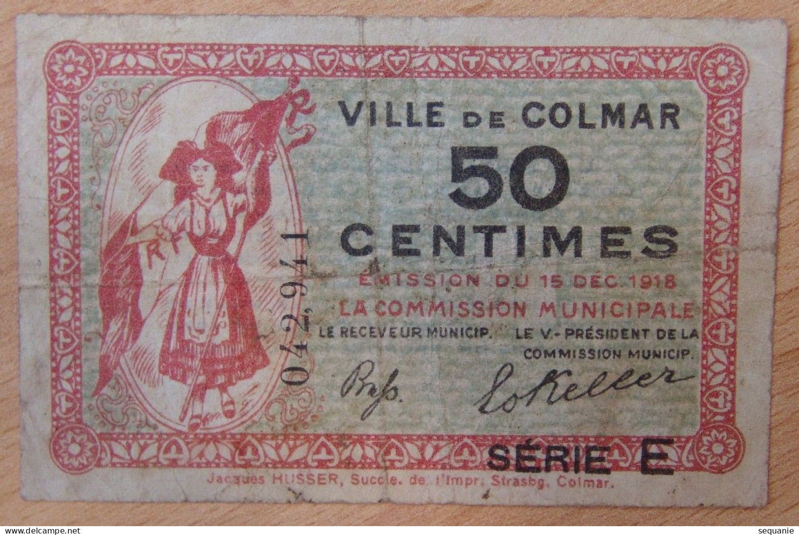 COLMAR  ( 68 6 Haut Rhin)  Ville De Colmar 15 Décembre 1918 Série E - Bons & Nécessité