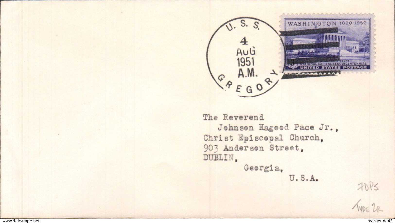 USA ETATS UNIS PLI DU NAVIRE U S S GREGORY 1951 - Storia Postale