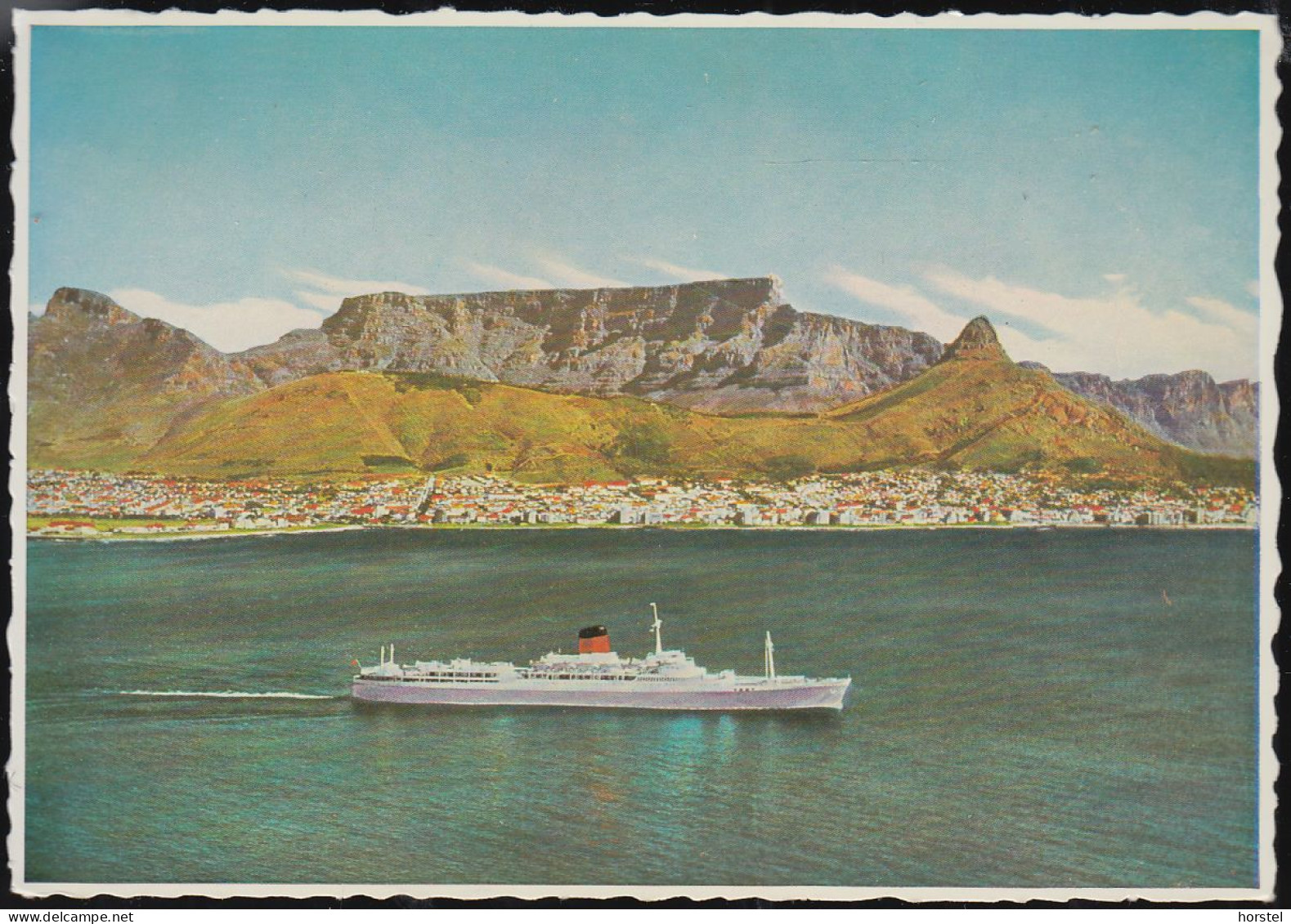 South Africa - Cape Town - The Mailship Leaving The Cape Table Mountain - South Africa