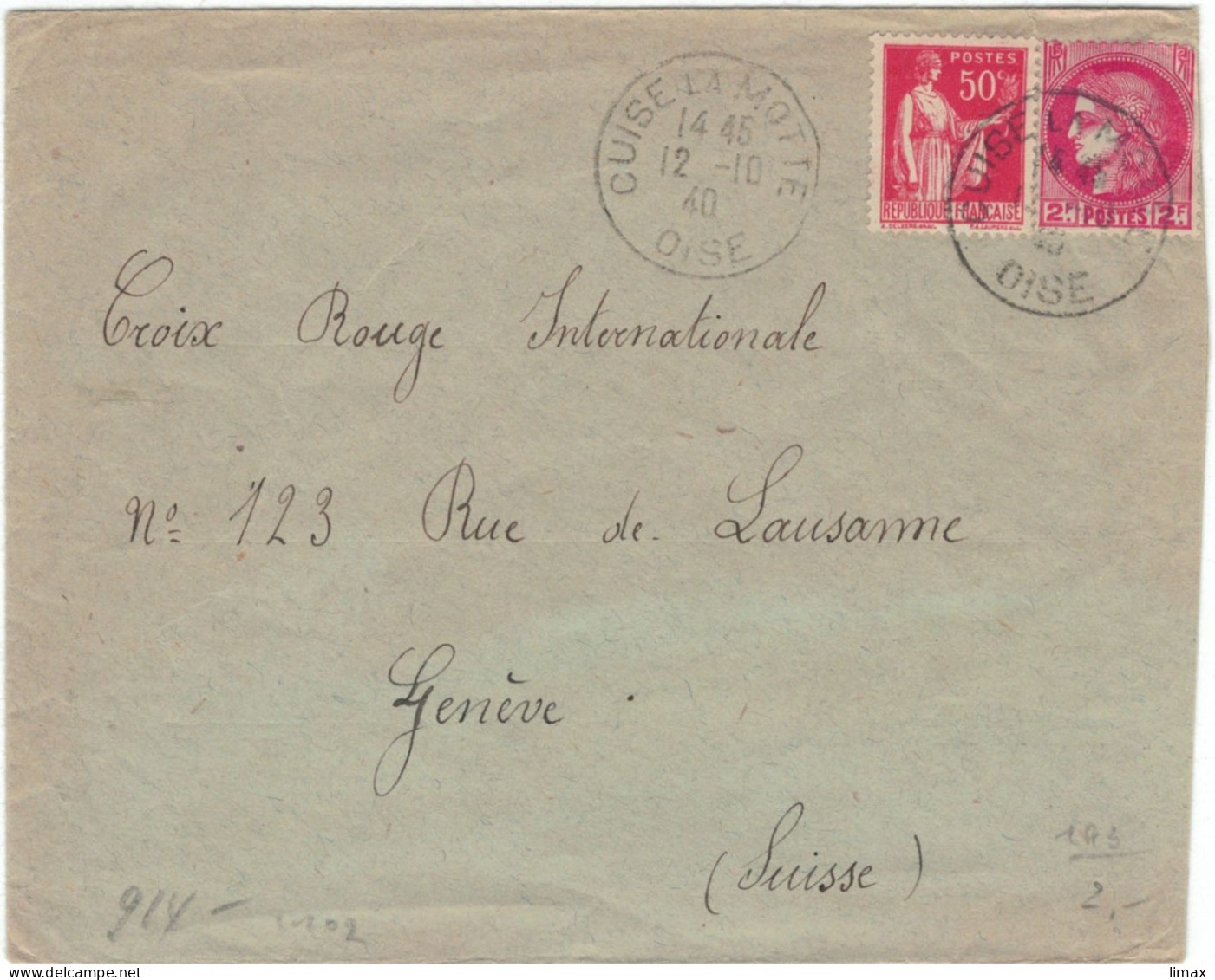 Cuise La Motte Oise 1940 > Croix Rouge De Geneve - Zensur OKW -- !! Rechte Marke Angeschnitten !! - Cartas & Documentos