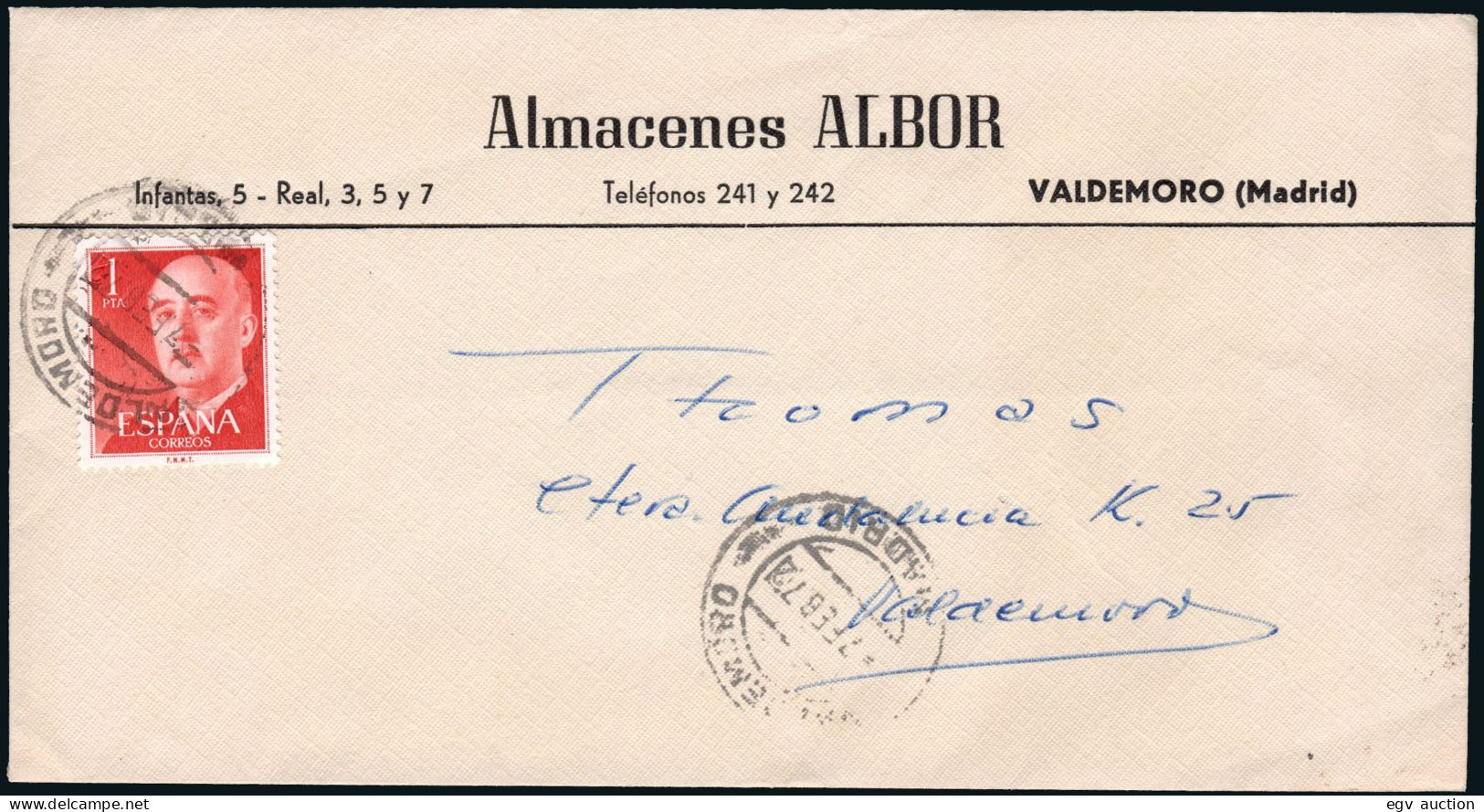 Madrid - Edi O 1153 - Mat "Valdemoro 7/Feb./72" A Valencia - Briefe U. Dokumente