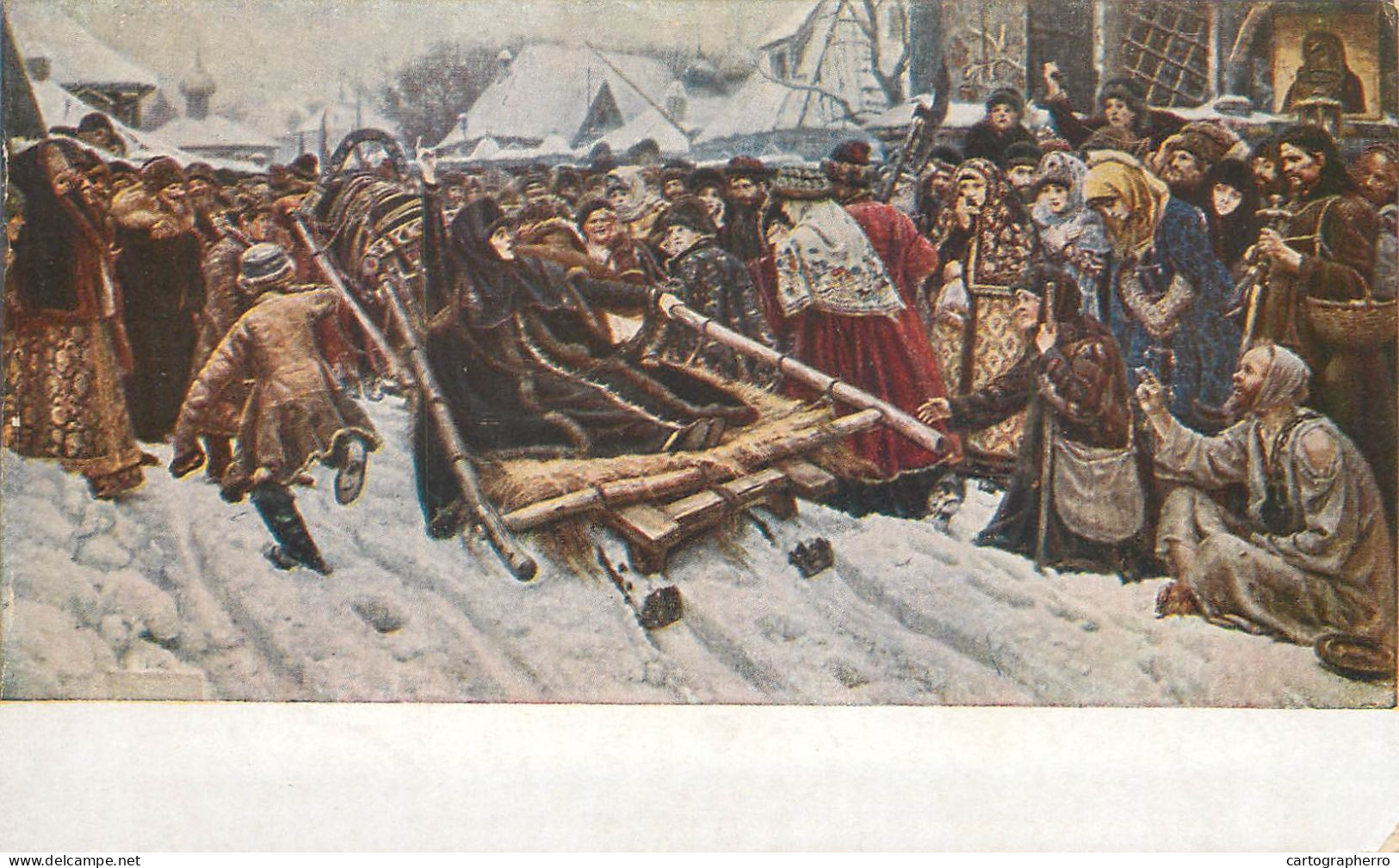 Postcard Fine Arts Painting Russian Peasant Uprising Winter - Malerei & Gemälde