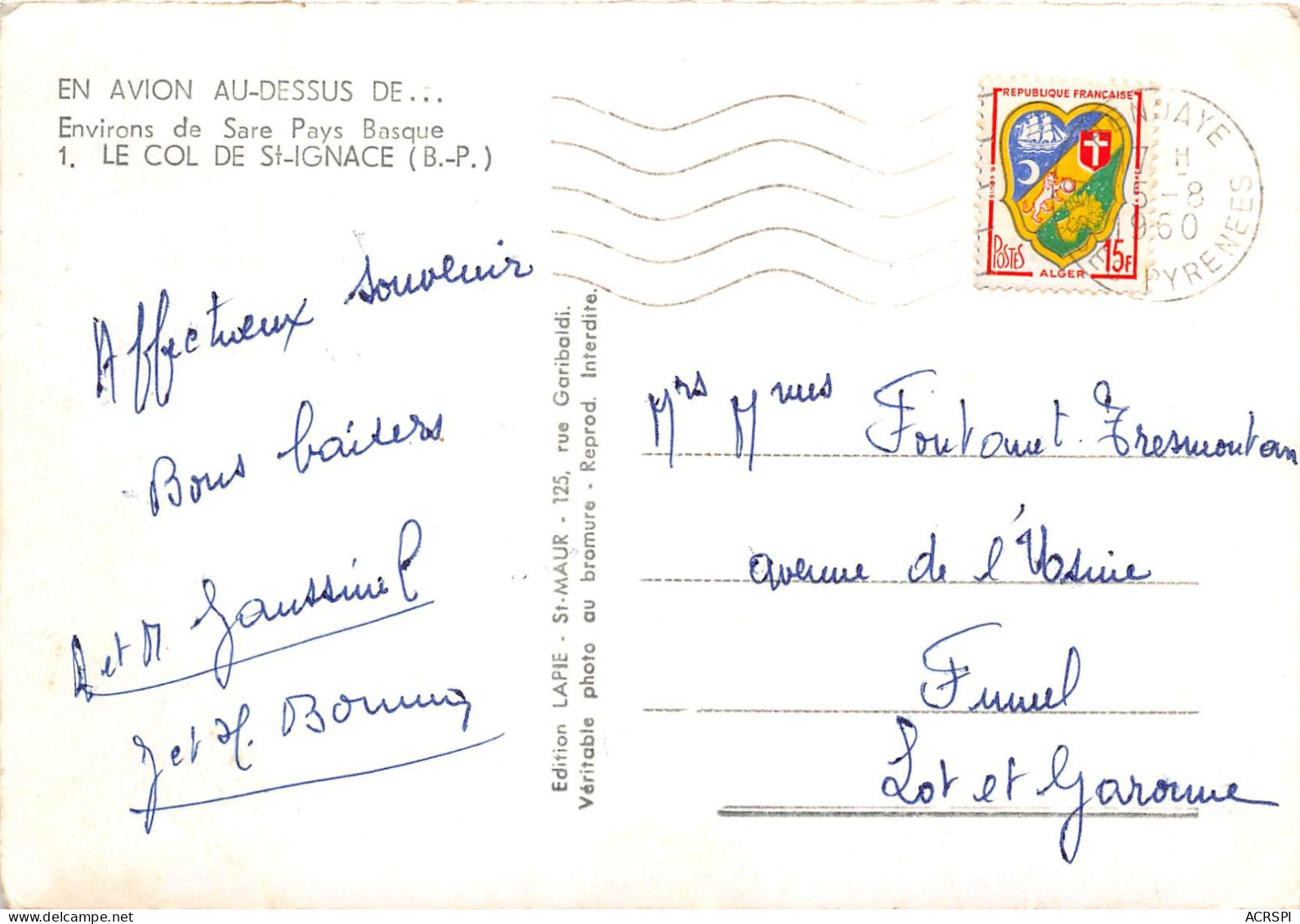 SARE Le Col De Saint Ignace 15(scan Recto-verso) MA649 - Sare