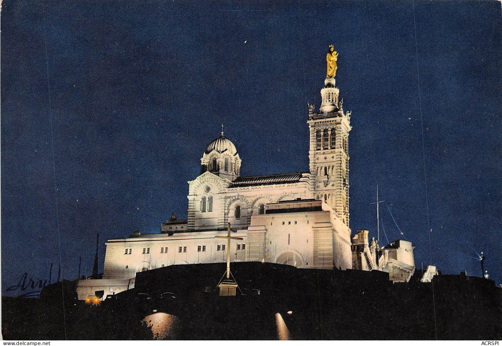 MARSEILLE La Nuit Basilique NOTRE DAME DE LA GARDE 13(scan Recto-verso) MA640 - Notre-Dame De La Garde, Ascenseur