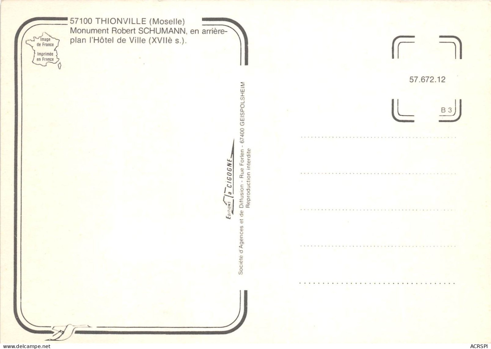 THIONVILLE Monument Robert SCHUMANN En Arriere Plan L Hotel De Ville XVIIe S 20(scan Recto-verso) MA653 - Thionville