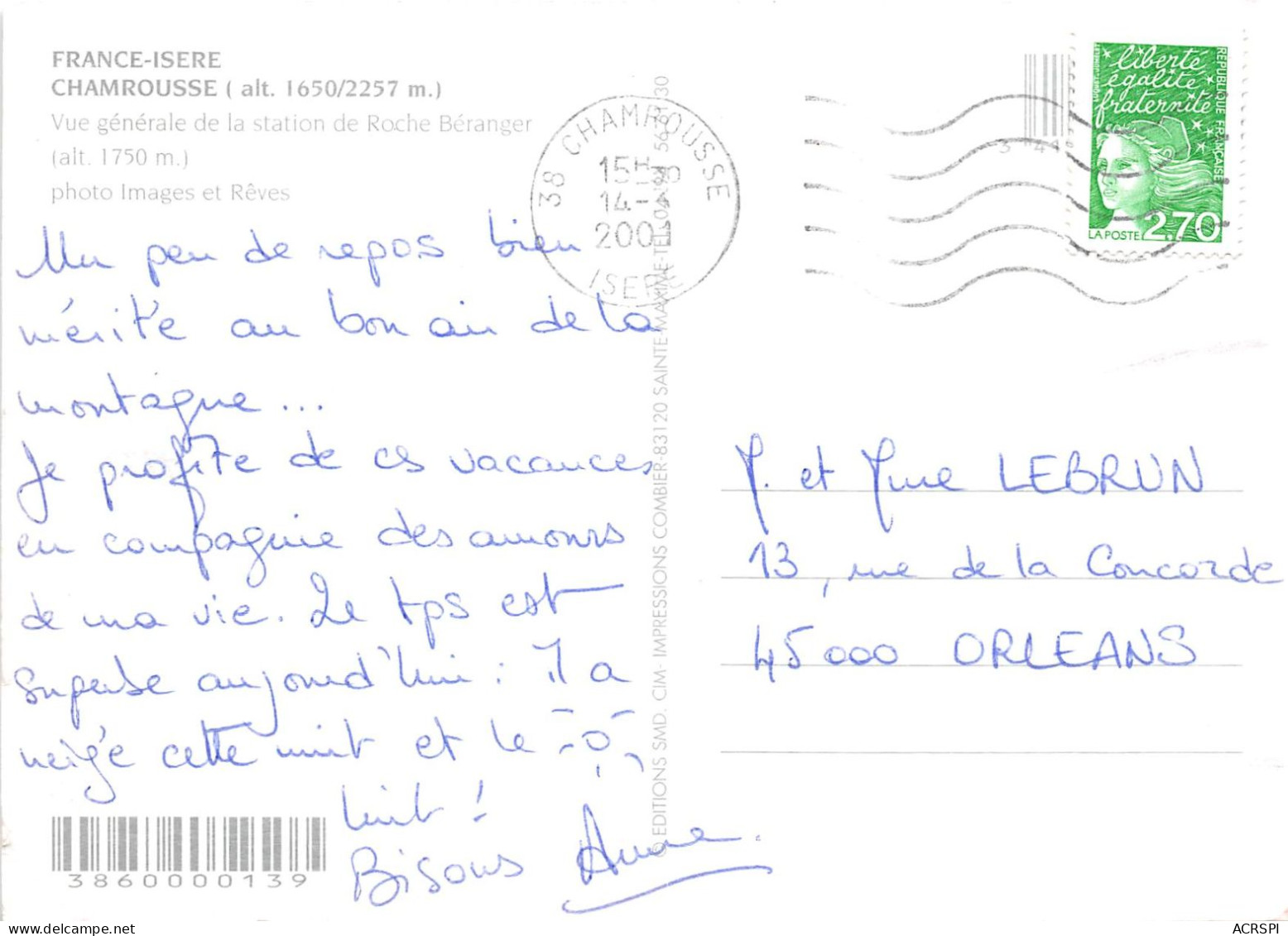 CHAMROUSSE Vue Generale De La Station De Roche Beranger Alt 1750m 12(scan Recto-verso) MA686 - Chamrousse