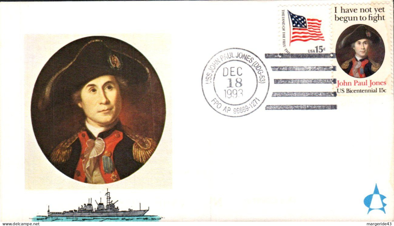 USA ETATS UNIS PLI DU NAVIRE U S S JOHN PAUL JONES 1993 - Storia Postale