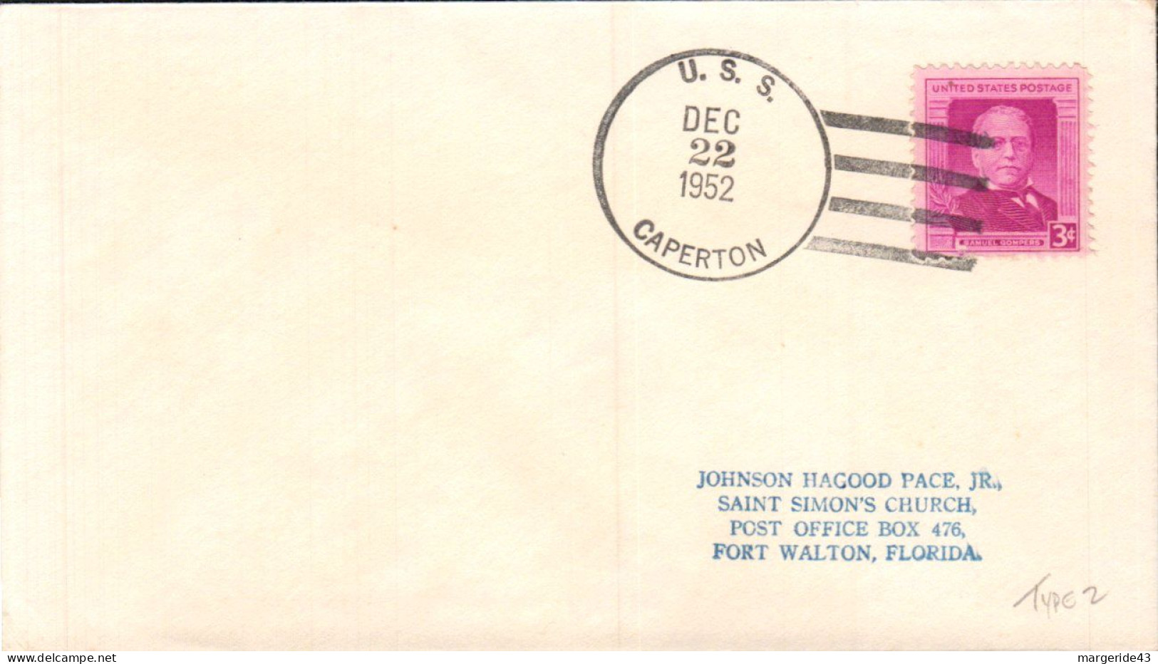 USA ETATS UNIS PLI DU NAVIRE U S S CAPERTON 1952 - Storia Postale