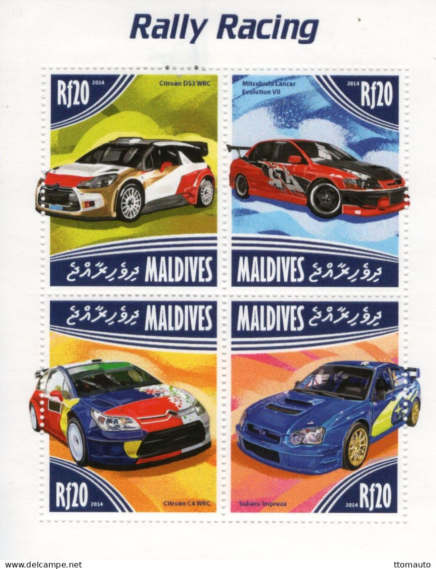 Rally Racing Cars - Citroen-Mitsubishi-Subaru  -  Maldives 2014  -  4v Sheet  -  MNH/Mint/Neuf - Cars