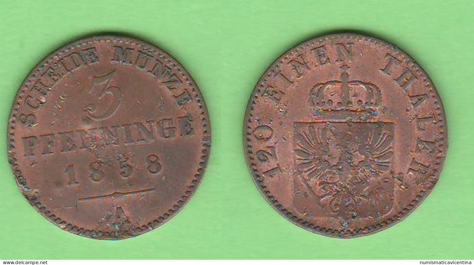 Prussia Preussen 3 Pfenninge 1858 A Scheide Munze German State Leopold III 1⁄120 Thaler Prussie - Small Coins & Other Subdivisions