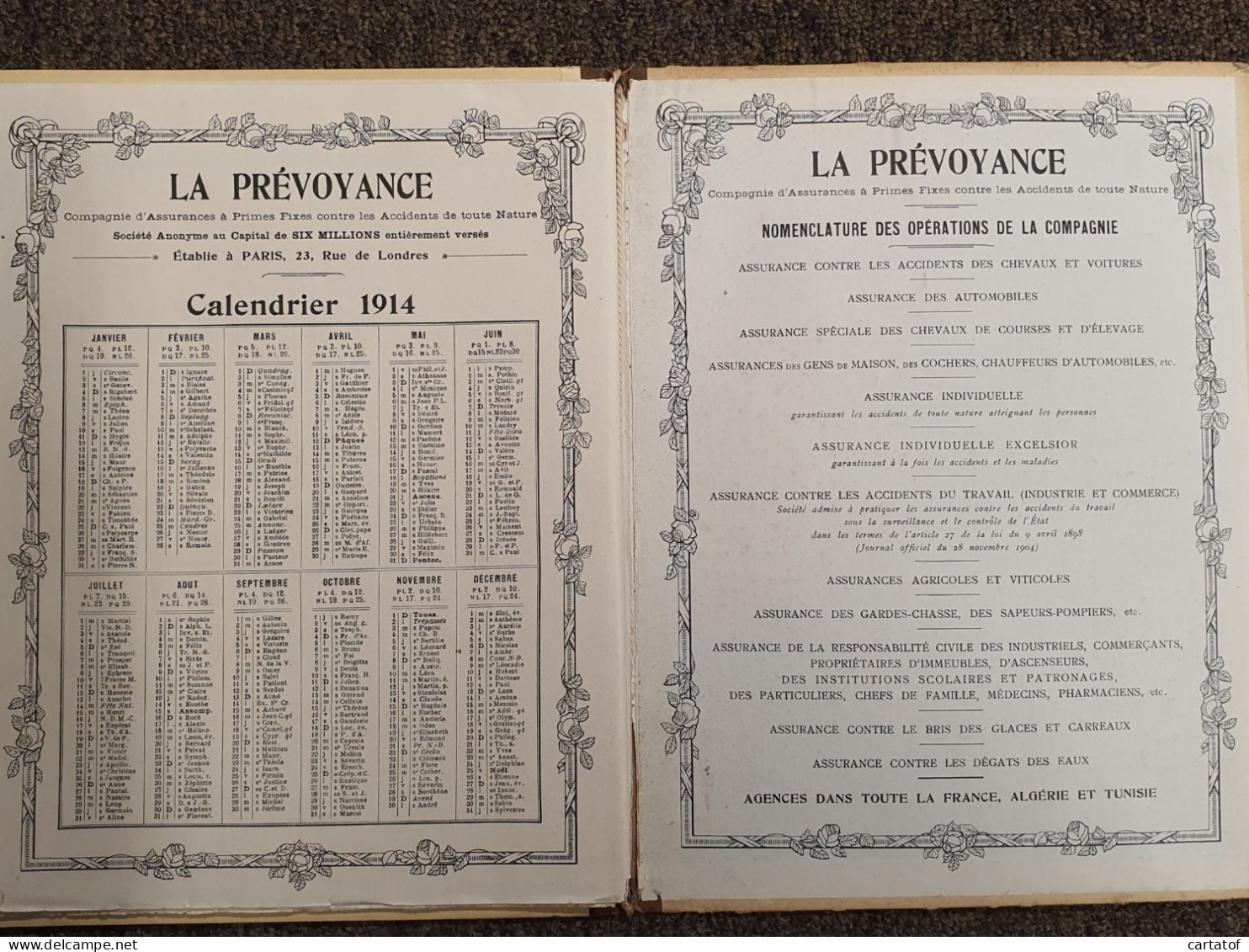 LA PREVOYANCE Assurances . Chemise , Sous-main , Parapheur 1924 . - Sonstige & Ohne Zuordnung