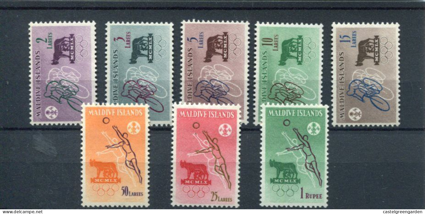 X0046 Maldive Island 1960 Olympiade Of Rome  8 Stamps ** Mnh  Michel 42/49, Cycling And Basket - Maldivas (...-1965)