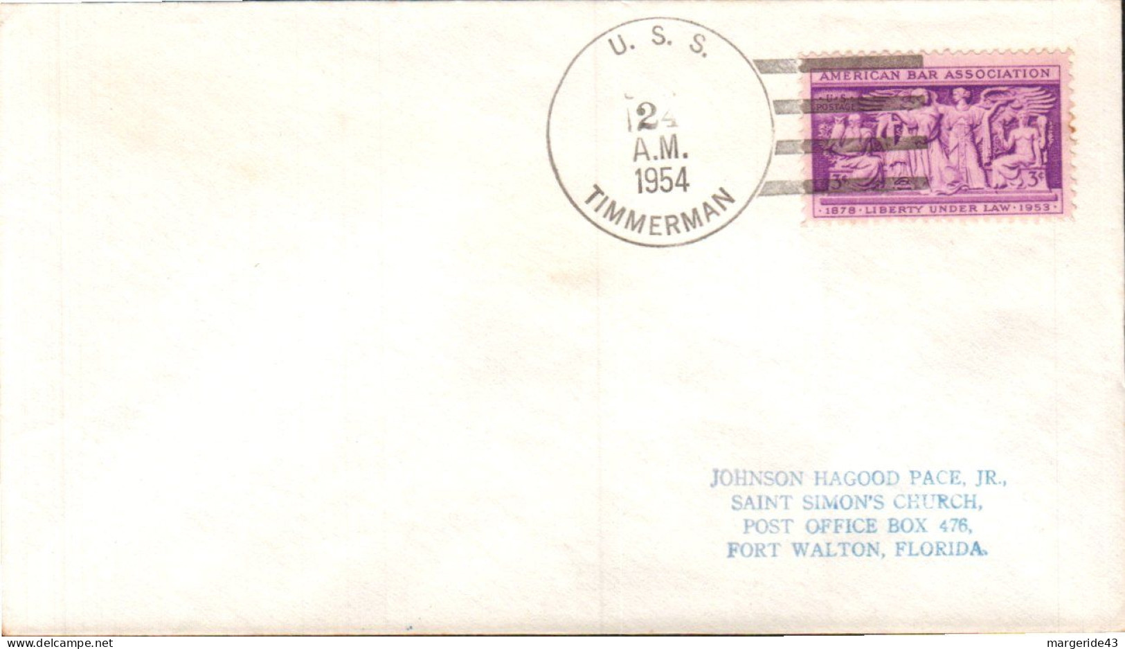 USA ETATS UNIS PLI DU NAVIRE U S S TIMMERMAN 1954 - Storia Postale