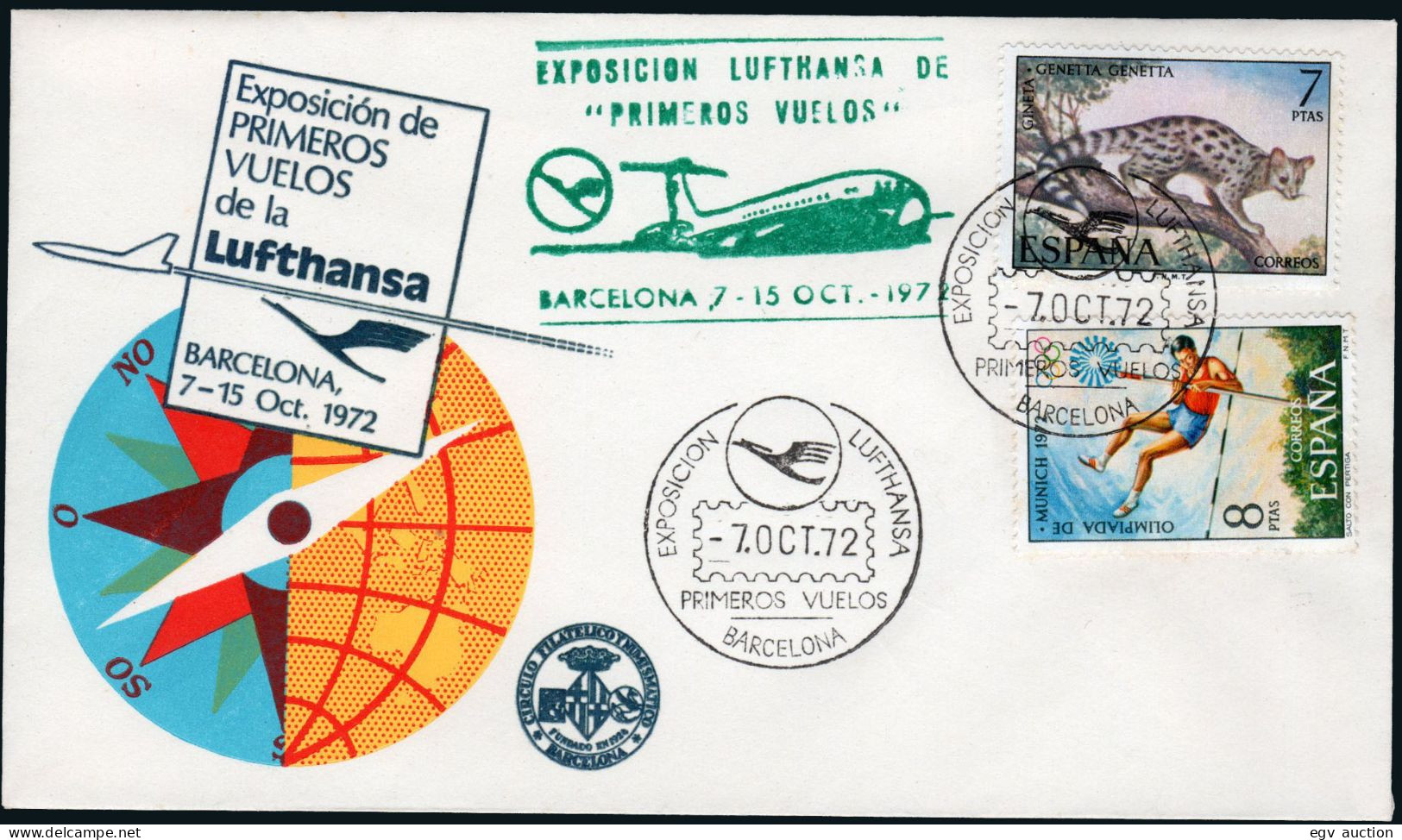 Barcelona - Edi O 2101+2106 - Mat Exp. Lufthansa - Primeros Vuelos - Barcelona" - Briefe U. Dokumente