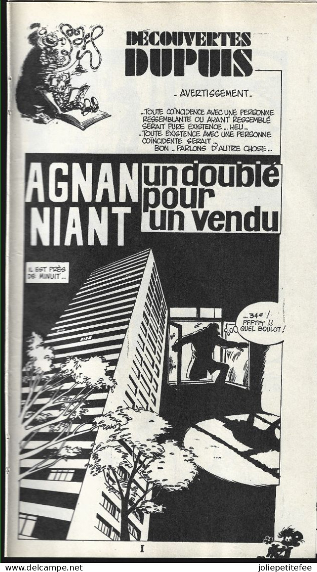 Découverte Dupuis.   AGNANNIANT - UN DOUBLE POUR UN VENDU - BLANCHART.    N°1959     30/10/1975. - Spirou Magazine