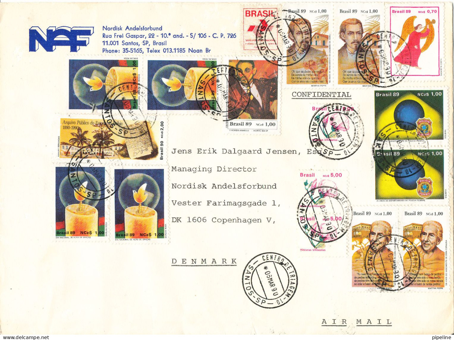 Brazil Cover Sent To Denmark 6-3-1990 With More Topic Stamps Big Size Cover - Briefe U. Dokumente