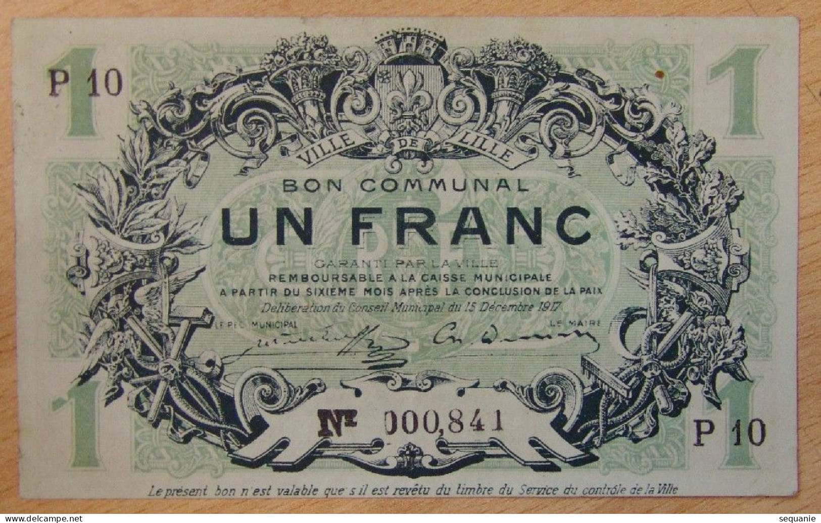 LILLE ( 59- NORD)  Bon Communal De 1 Franc 15 Décembre 1917 - Notgeld