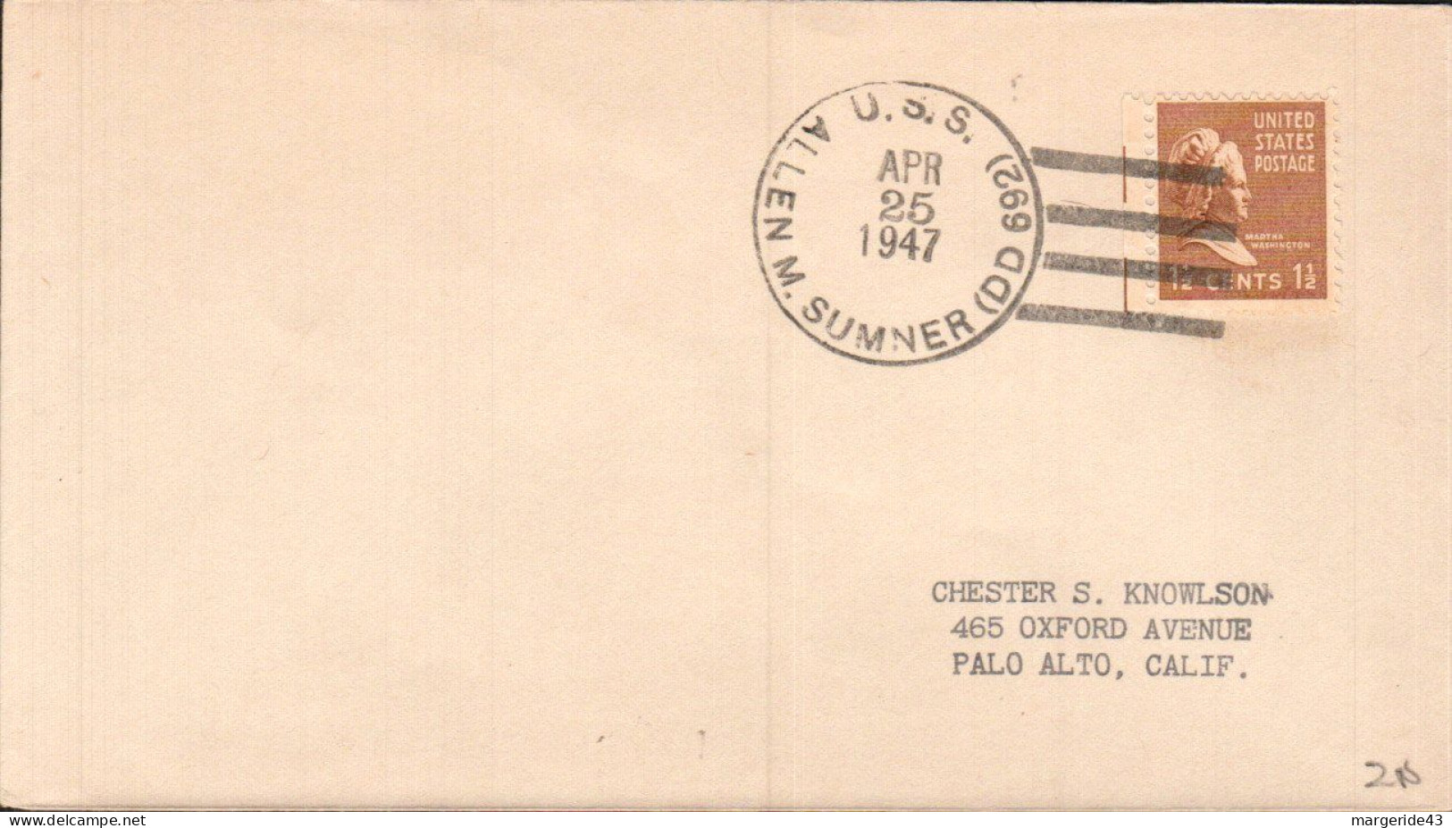 USA ETATS UNIS PLI DU NAVIRE U S S ALLEN M. SUMNER 1947 - Storia Postale