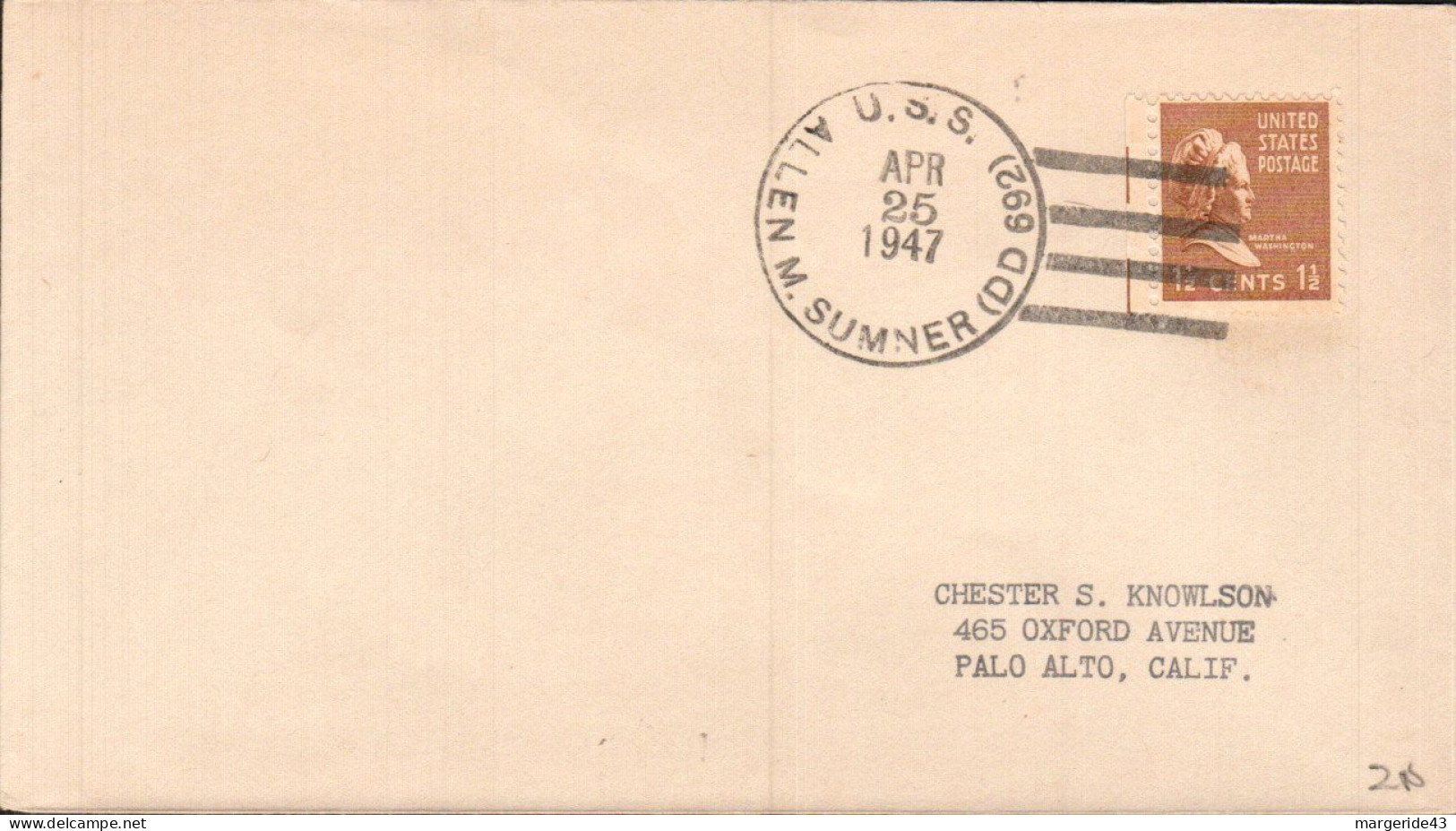 USA ETATS UNIS PLI DU NAVIRE U S S ALLEN M. SUMNER 1947 - Briefe U. Dokumente