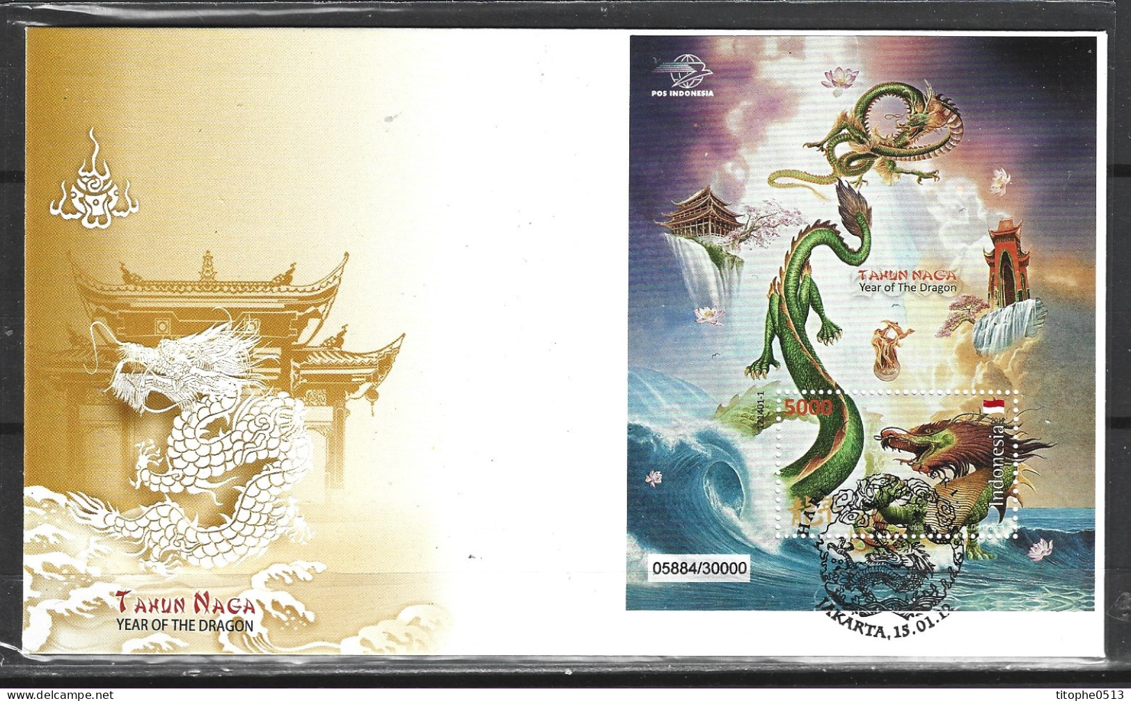 INDONESIE. BF 272 De 2012 Sur Enveloppe 1er Jour. Année Du Dragon. - Año Nuevo Chino