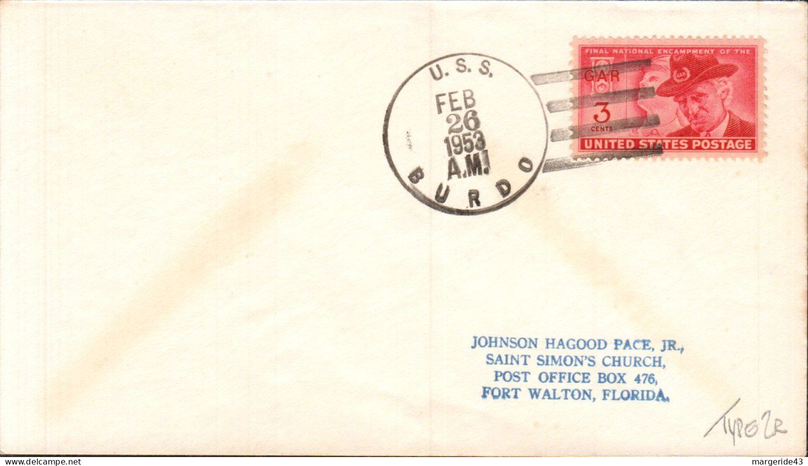 USA ETATS UNIS PLI DU NAVIRE U S S BURDO 1953 - Storia Postale