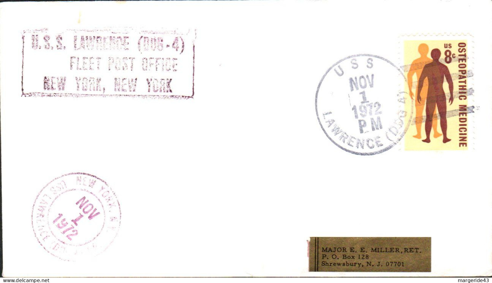 USA ETATS UNIS PLI DU NAVIRE U S S LAWRENCE 1972 - Storia Postale