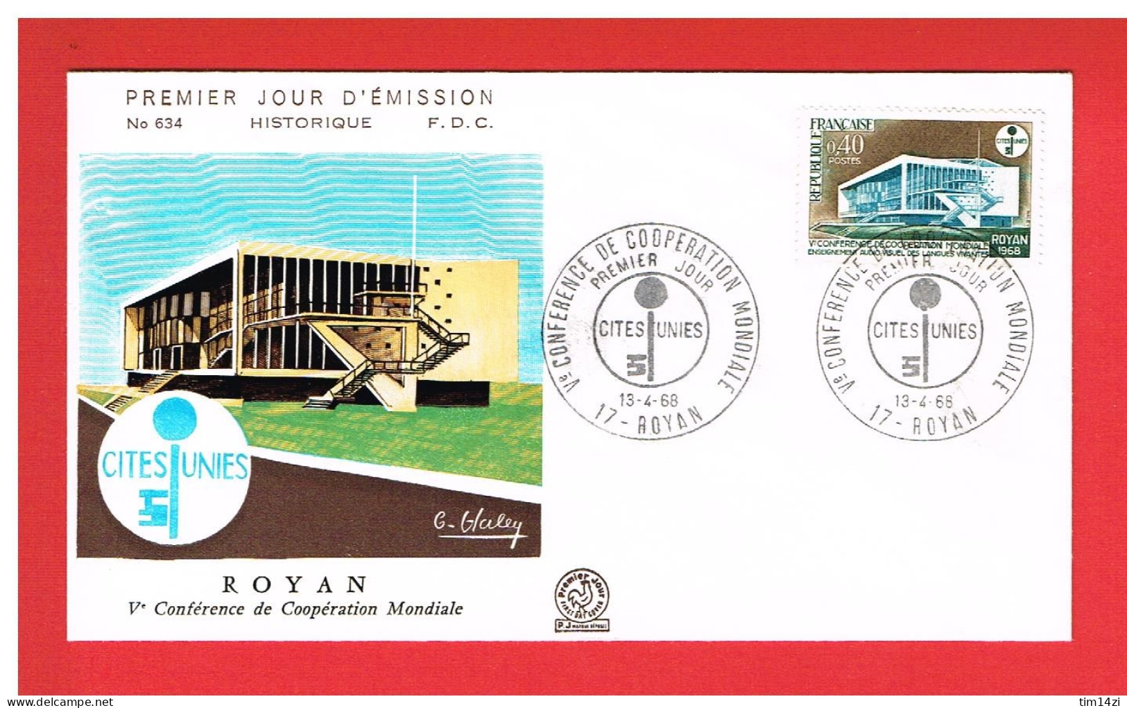 F.D.C - 1968 -  N° 1554 - ENVELOPPE PREMIER JOUR 13/04/1968 - Ve Conférence De Coopération Mondiale  -Y&T- COTE : 2.00 € - 1960-1969