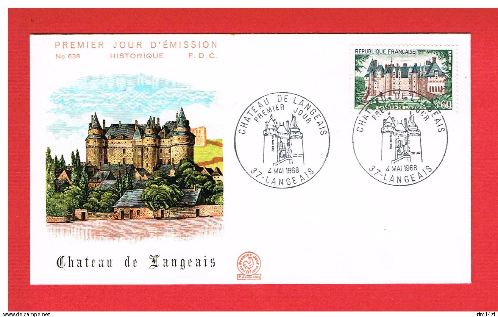 F.D.C - 1968 -  N° 1559 - ENVELOPPE PREMIER JOUR 4 MAI 1968 - LANGEAIS-  CHATEAU DE LANGEAIS  - Y&T- COTE : 2.50 € - 1960-1969