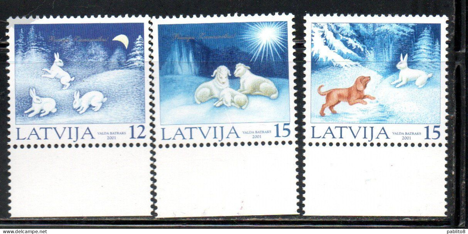 LATVIA LETTLAND LETTONIA LATVIJA 2001 CHRISTMAS NATALE NOEL WEIHNACHTEN NAVIDAD COMPLETE SET SERIE COMPLETA MNH - Letonia