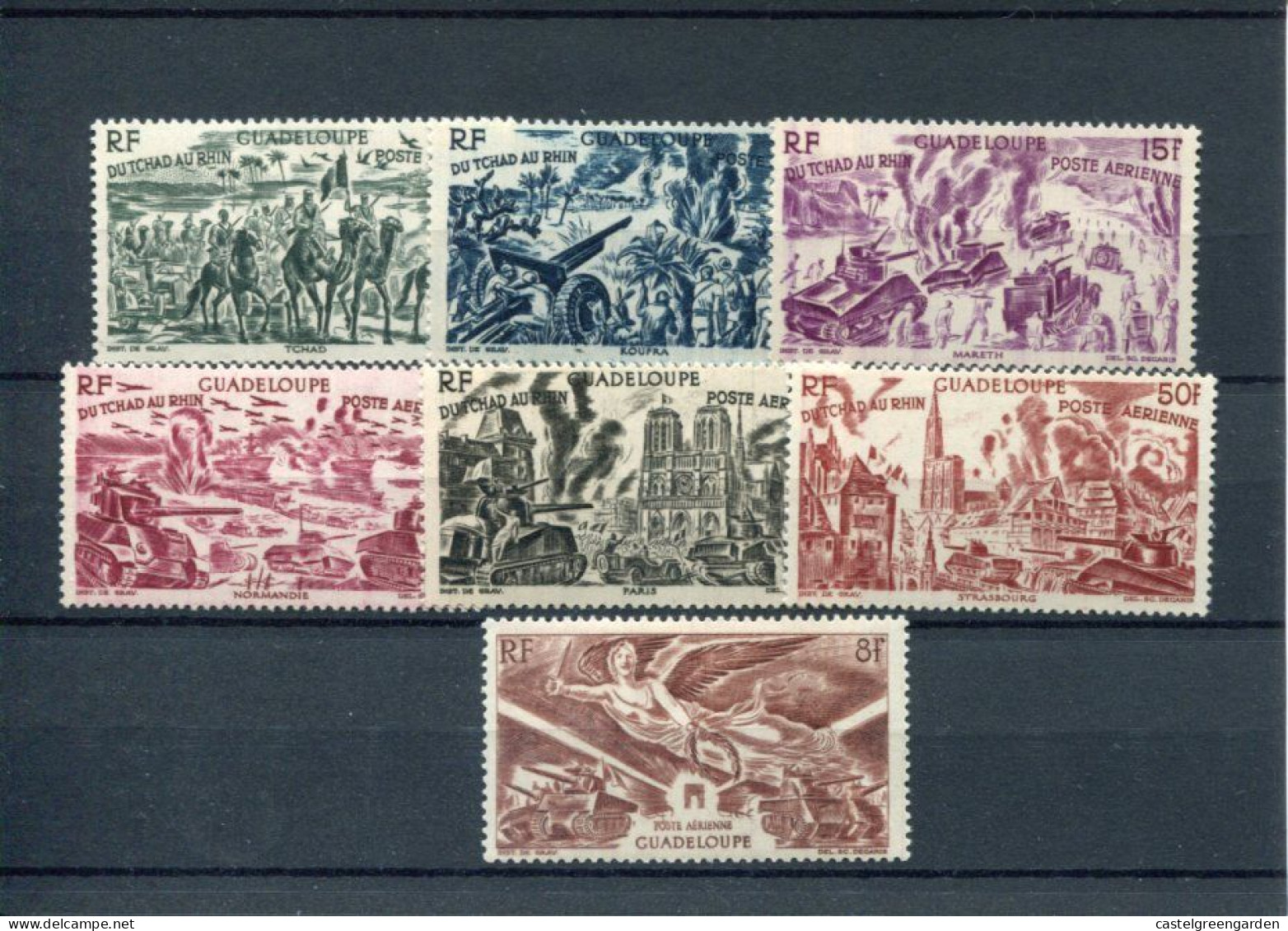 X0050 Guadeloupe 1946 Victory 6+1 Stamps ** Mnh Michel 208/13 + 207 - Neufs