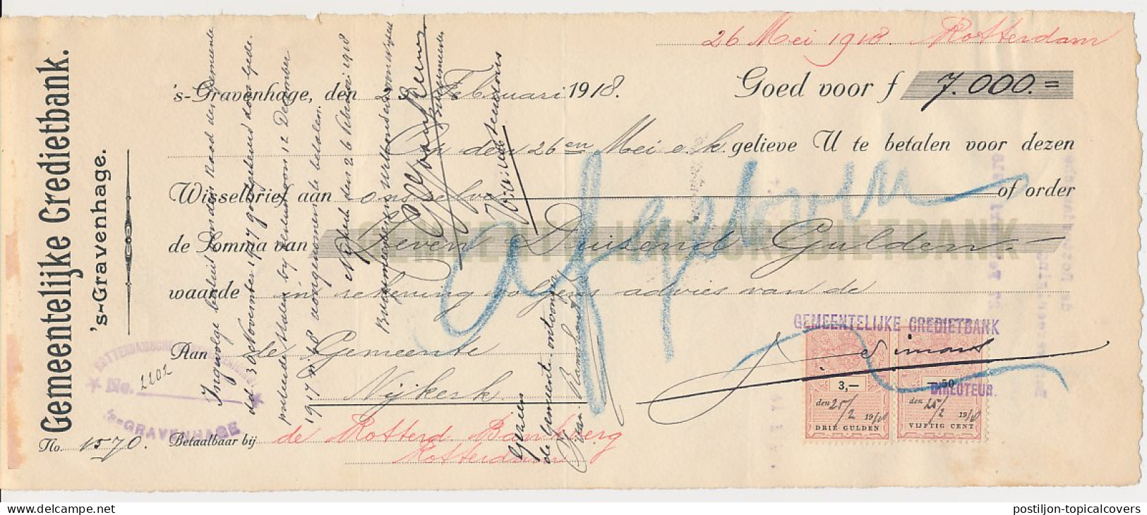 Plakzegel -.50 / 3.- Den 19.. - Wisselbrief Den Haag 1918 - Fiscales