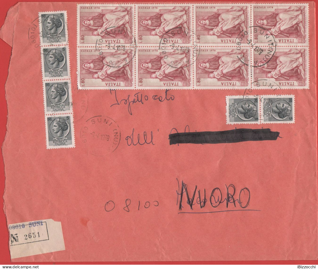 ITALIA - Storia Postale Repubblica - 1979 - 8x 80  Natale Madonna Col Bambino + 6x 50 Antica Moneta Siracusana - Raccoma - 1971-80: Marcophilie