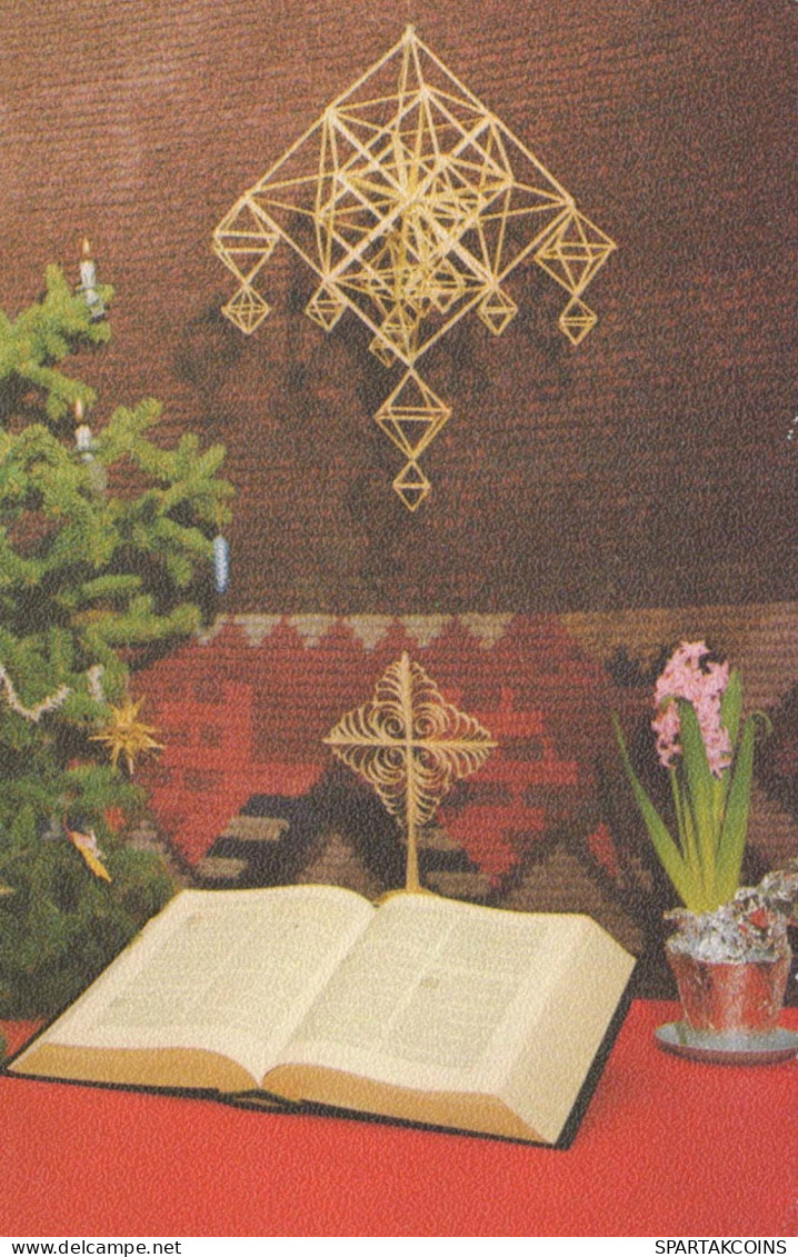 Feliz Año Navidad VELA BIBLIA Vintage Tarjeta Postal CPSMPF #PKD660.ES - Neujahr