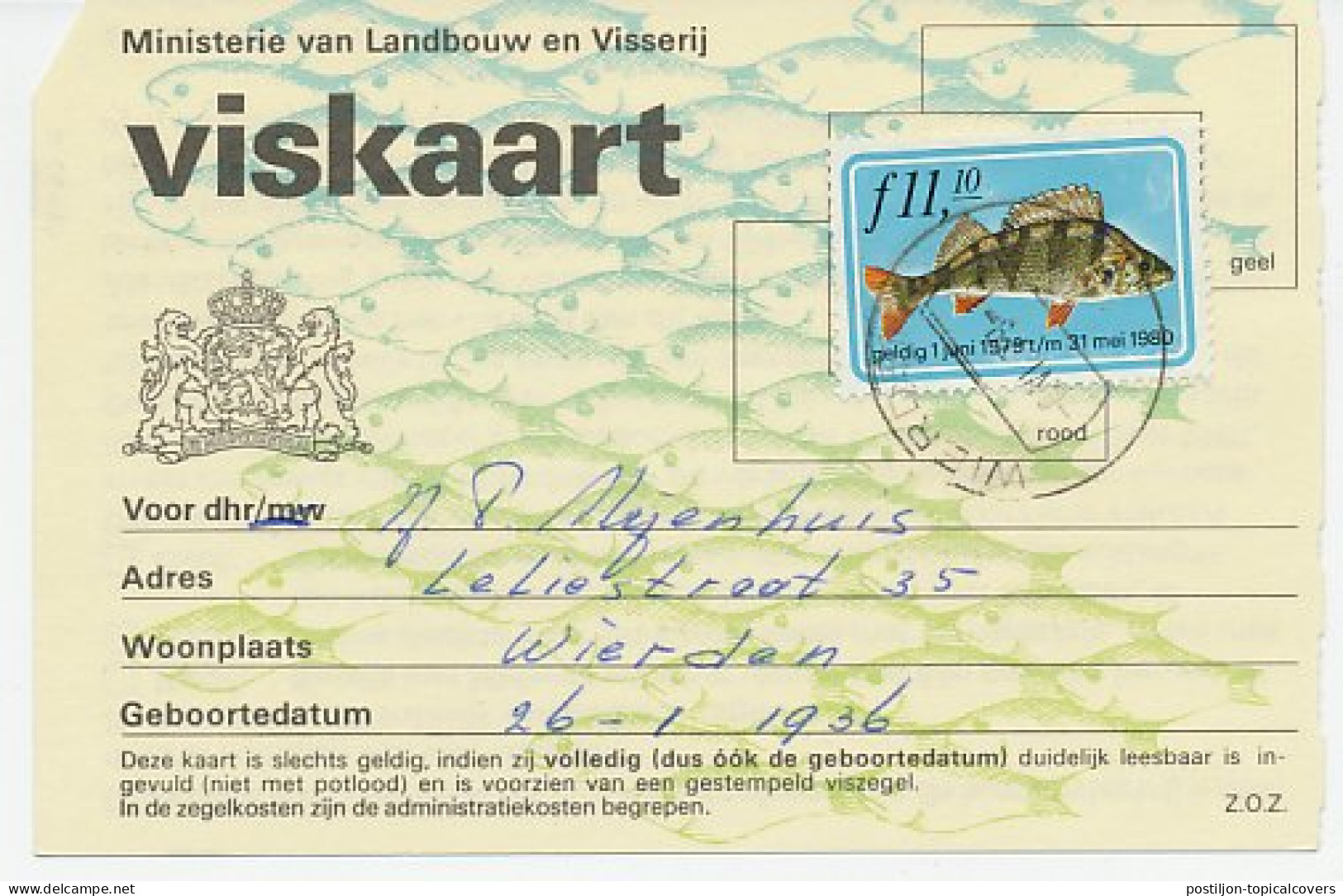 Viskaart Kleine Visakte 1979 / 1980 - Steuermarken