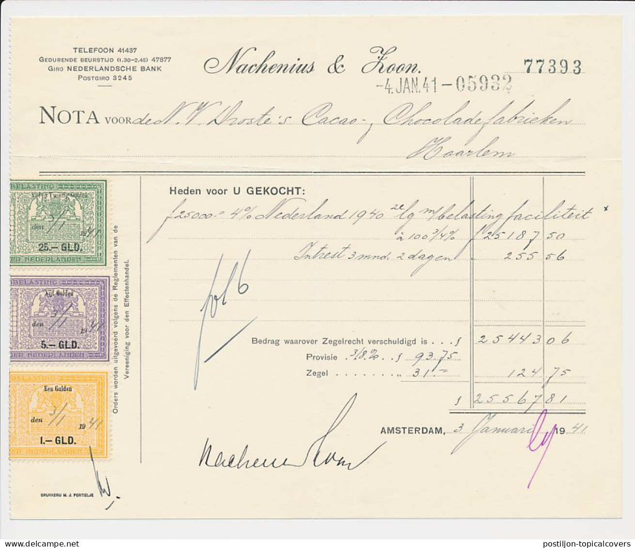 Beursbelasting Diverse Waarden - Amsterdam 1941 - Revenue Stamps