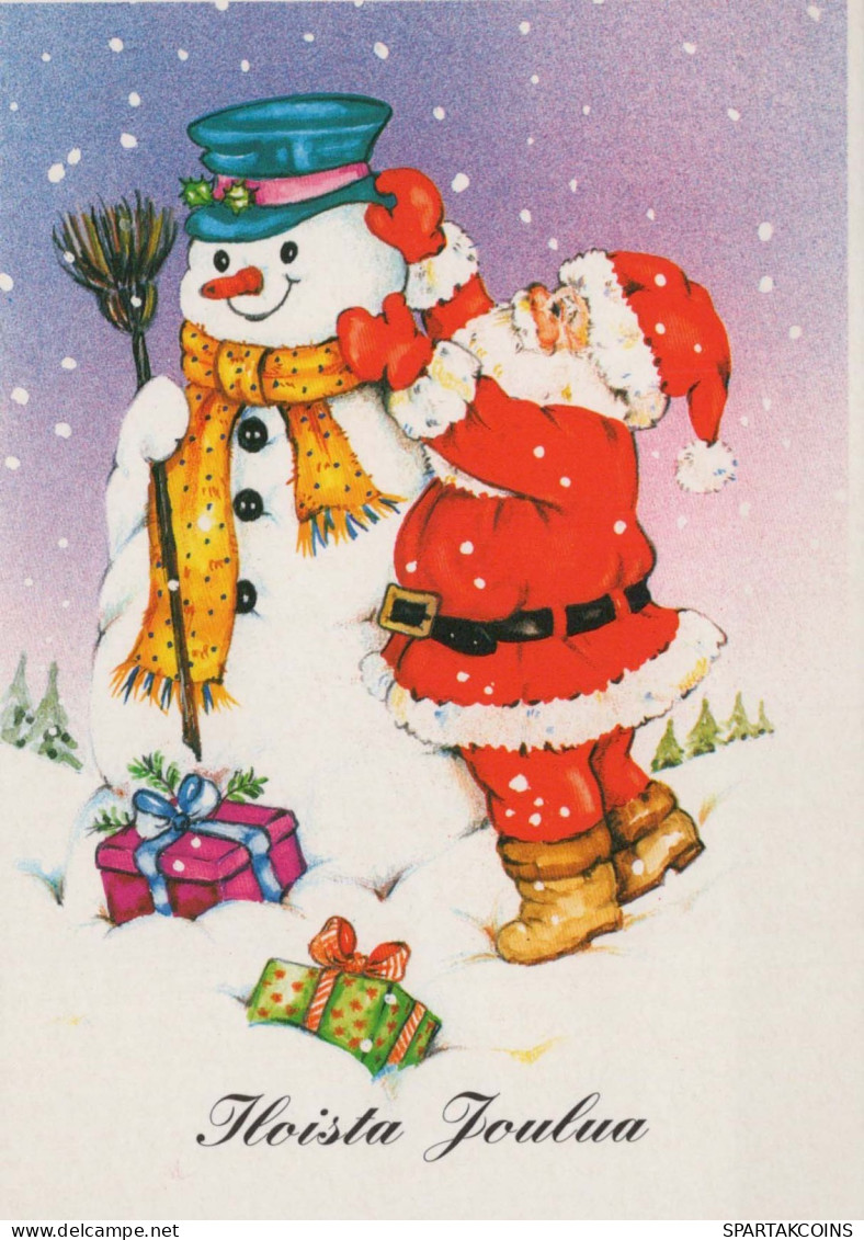 PAPÁ NOEL Feliz Año Navidad MUÑECO DE NIEVE Vintage Tarjeta Postal CPSM #PAU397.ES - Santa Claus