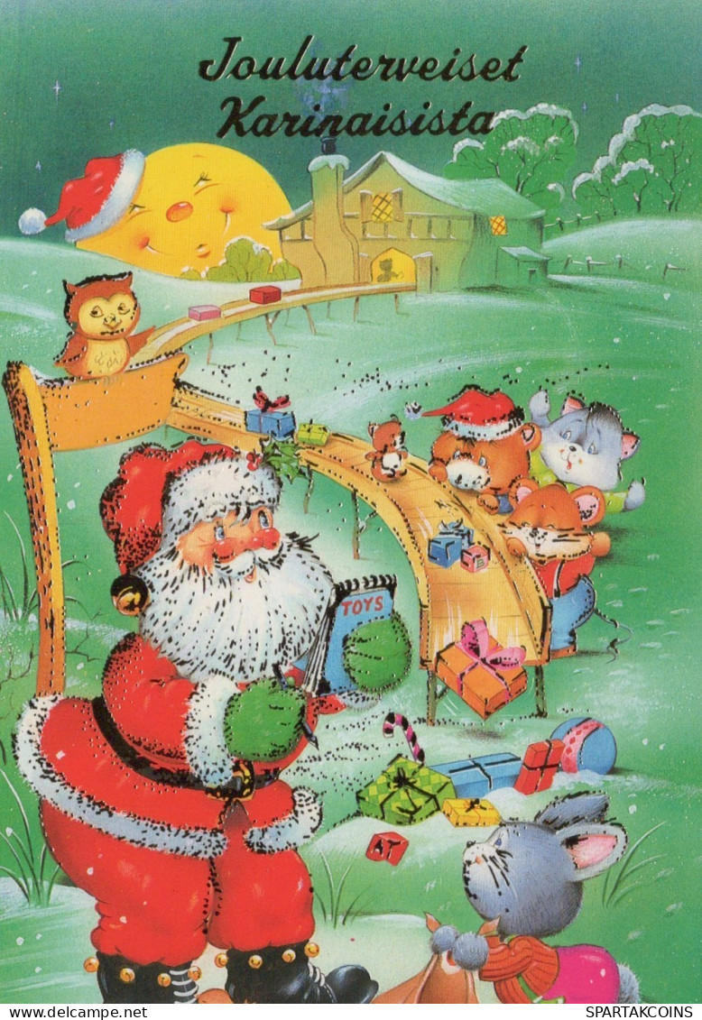 PAPÁ NOEL Animales NAVIDAD Fiesta Vintage Tarjeta Postal CPSM #PAK504.ES - Santa Claus